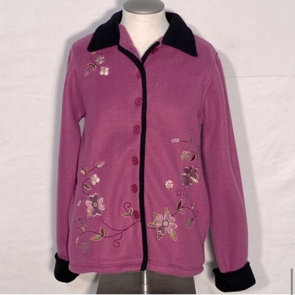 Vintage Crossroads Pink Fleece Embroidered Button  Up Cardigan S - Picture 9 of 10